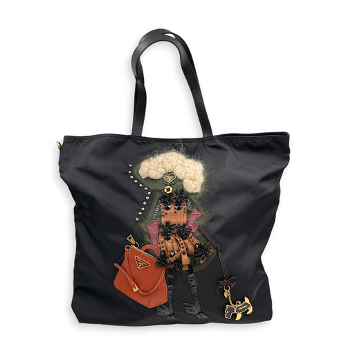 Tessuto Robot 45cm Black Tote Bag in Nylon Gold hardware CL2607-22459 1