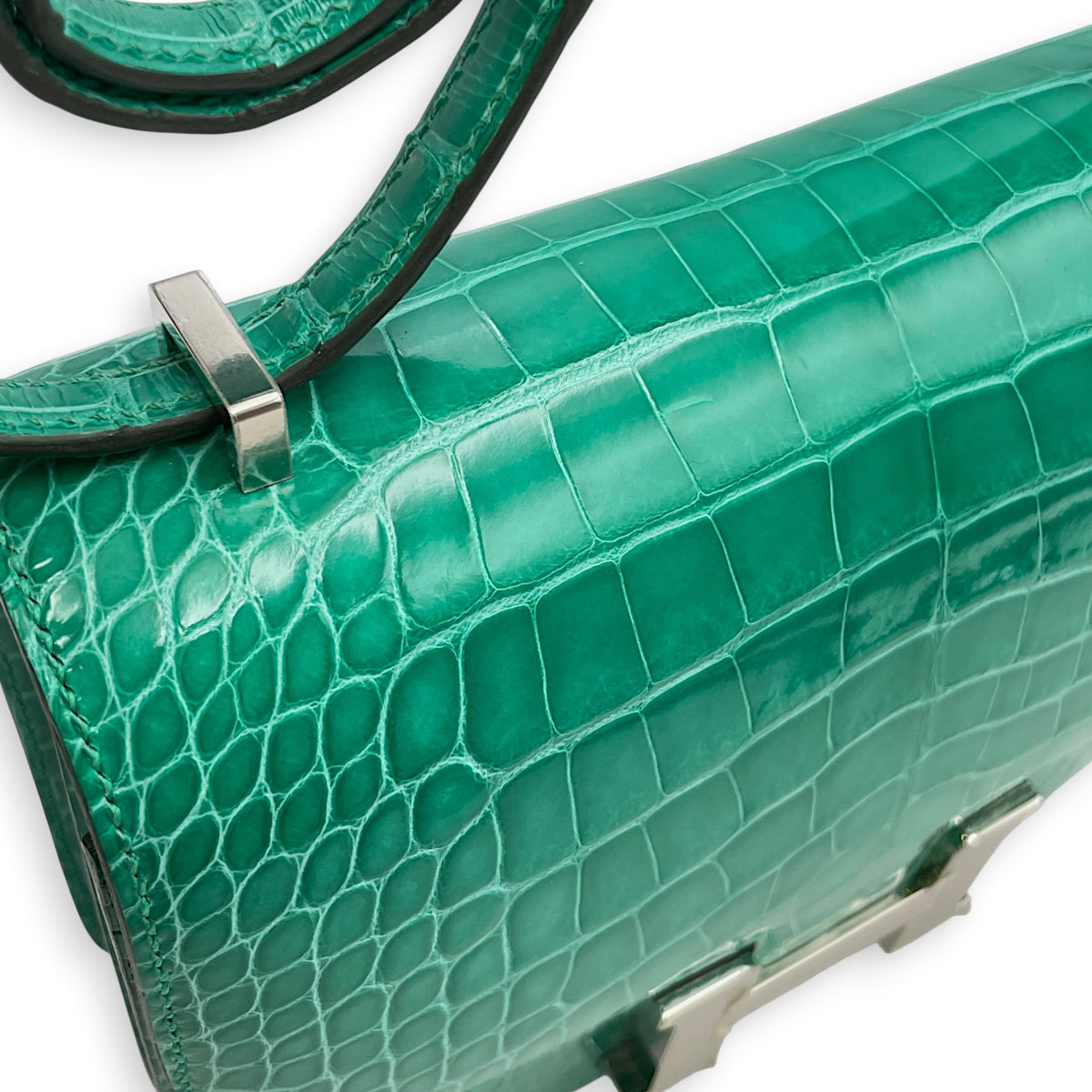 Constance Mirror 18 Vert Jade in Shiny Alligator Palladium hardware