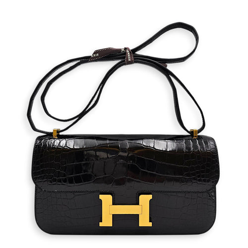 Constance Elan Black in Shiny Alligator Gold hardware CL2607-22473 1