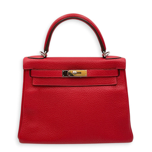 Kelly 28 Rouge Casaque in Clemence Palladium hardware