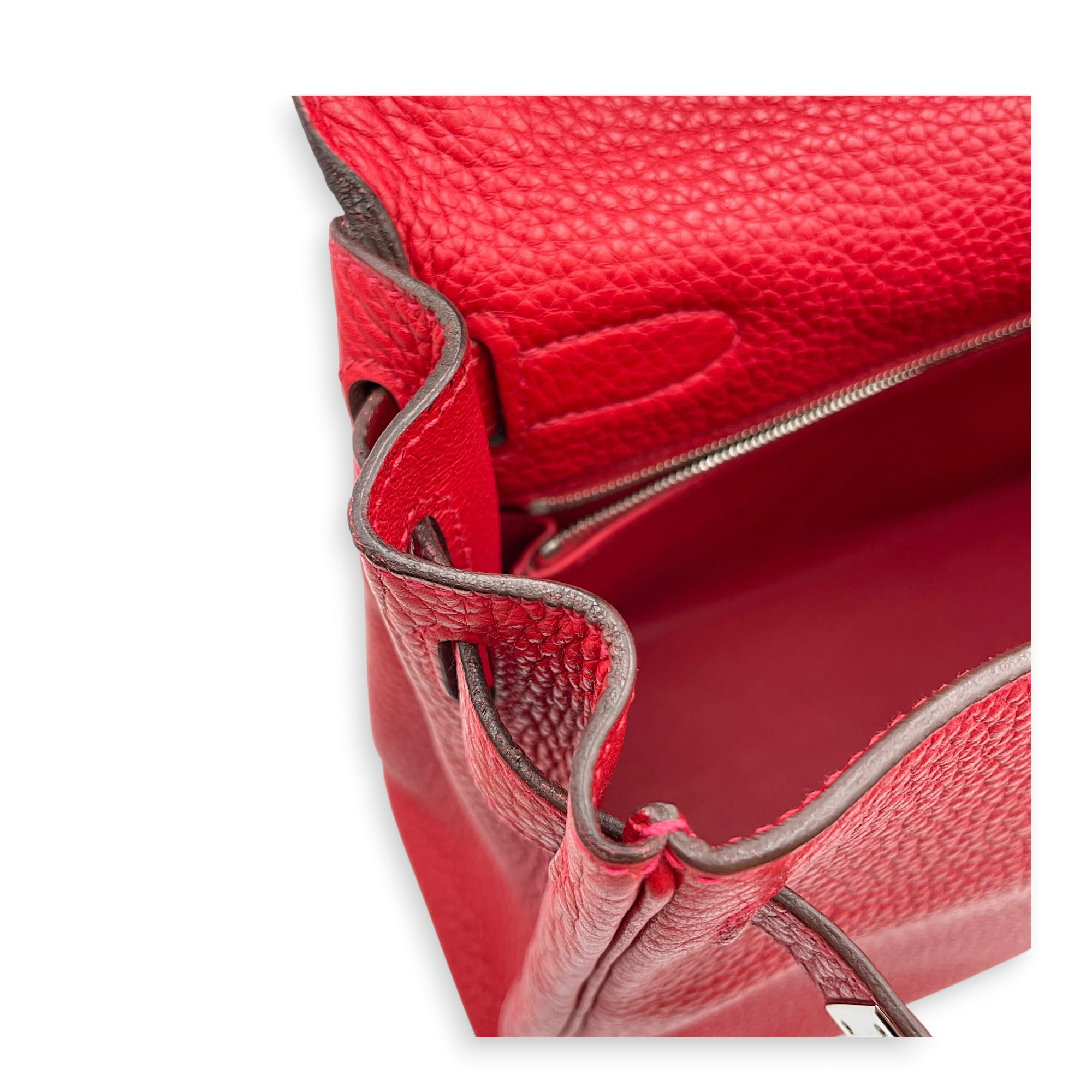 Kelly 28 Rouge Casaque in Clemence Palladium hardware