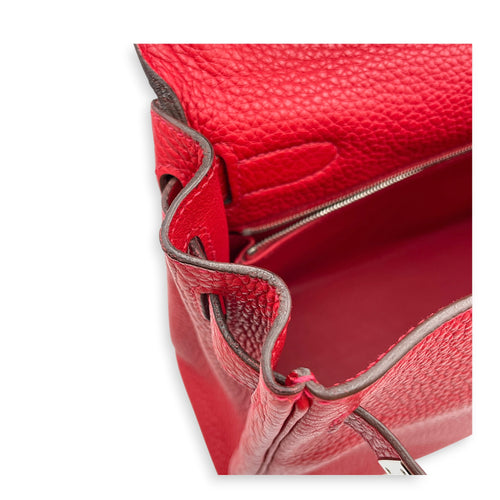Kelly 28 Rouge Casaque in Clemence Palladium hardware
