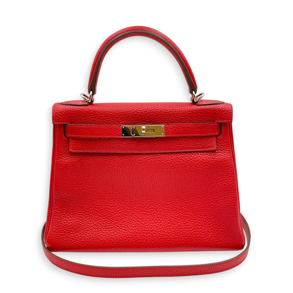 Kelly 28 Rouge Casaque in Clemence Palladium hardware