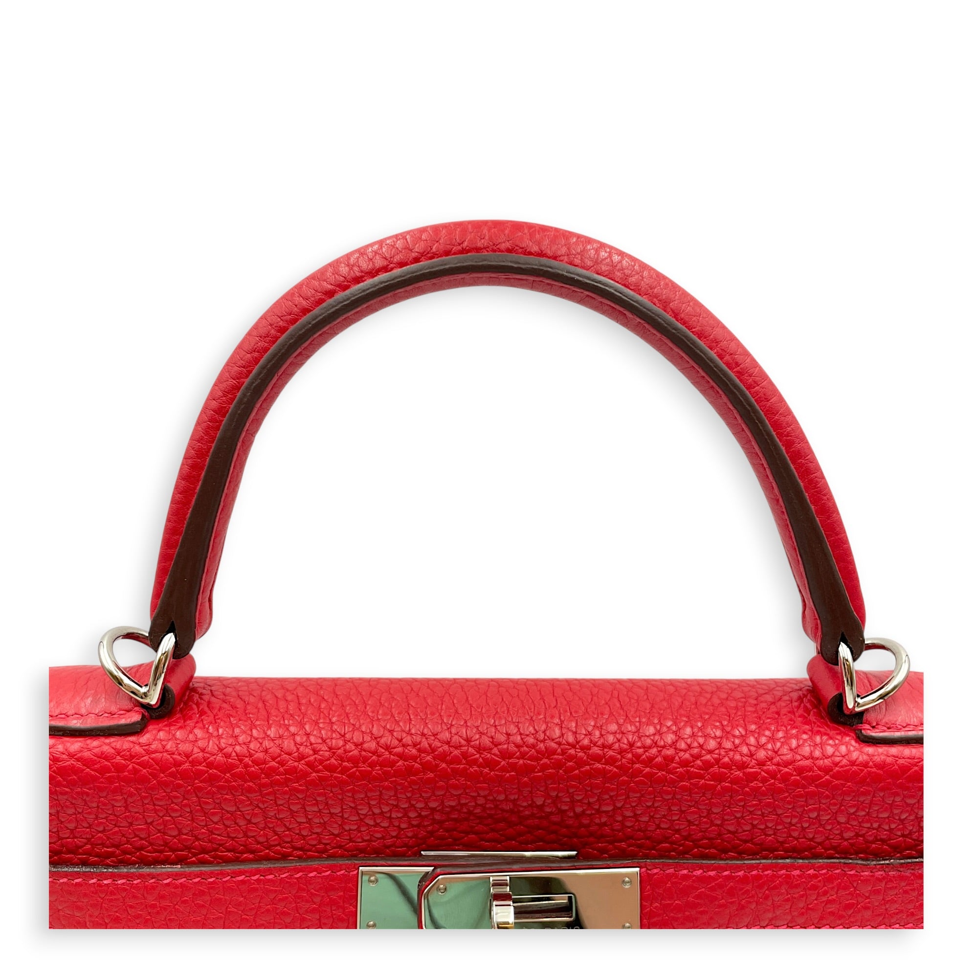 Kelly 28 Rouge Casaque in Clemence Palladium hardware