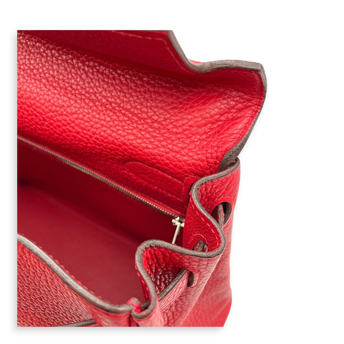 Kelly 28 Rouge Casaque in Clemence Palladium hardware