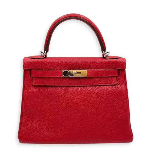 Kelly 28 Rouge Casaque in Clemence Palladium hardware CL2607-22484 1