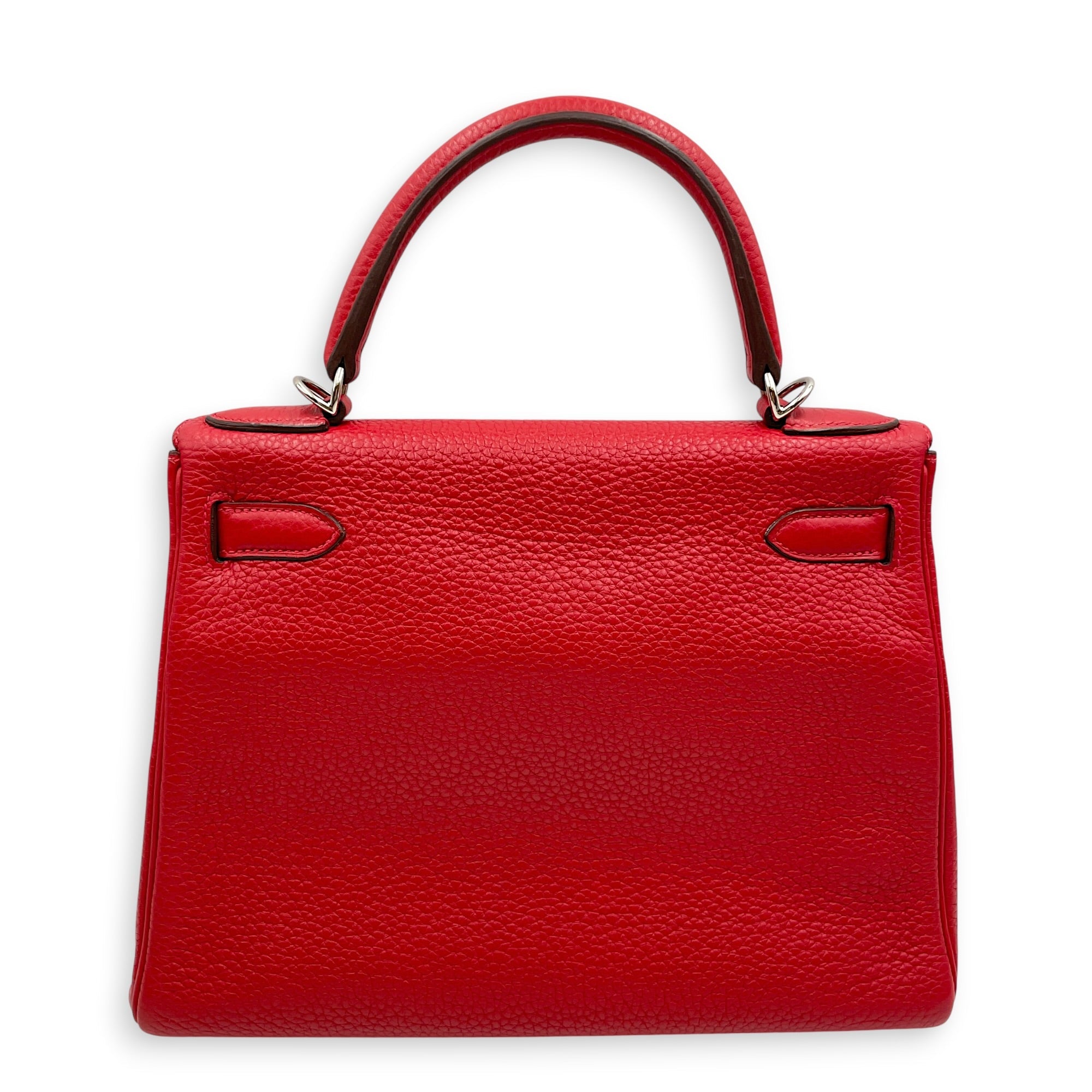 Kelly 28 Rouge Casaque in Clemence Palladium hardware CL2607-22484 2