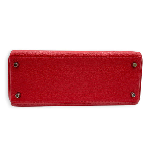 Kelly 28 Rouge Casaque in Clemence Palladium hardware