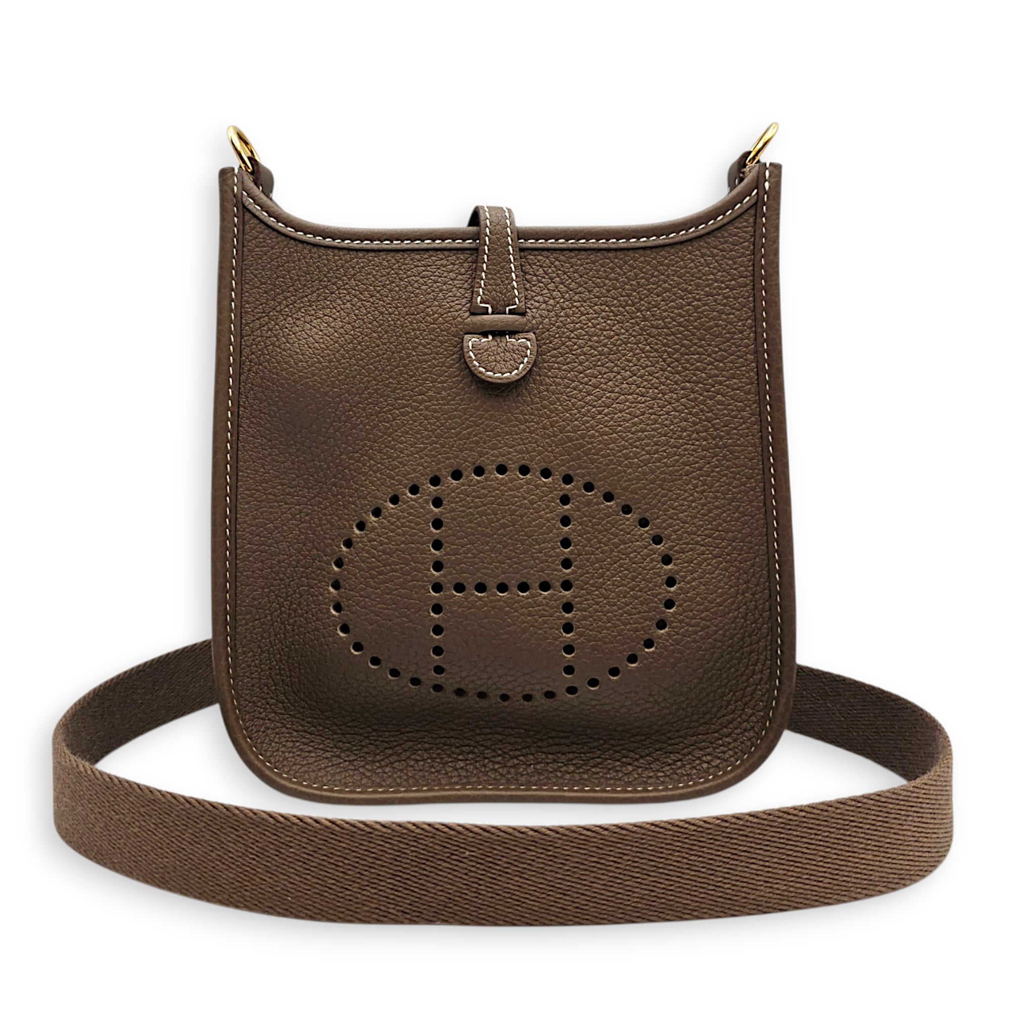 Evelyne Mini Etoupe in Clemence Gold hardware