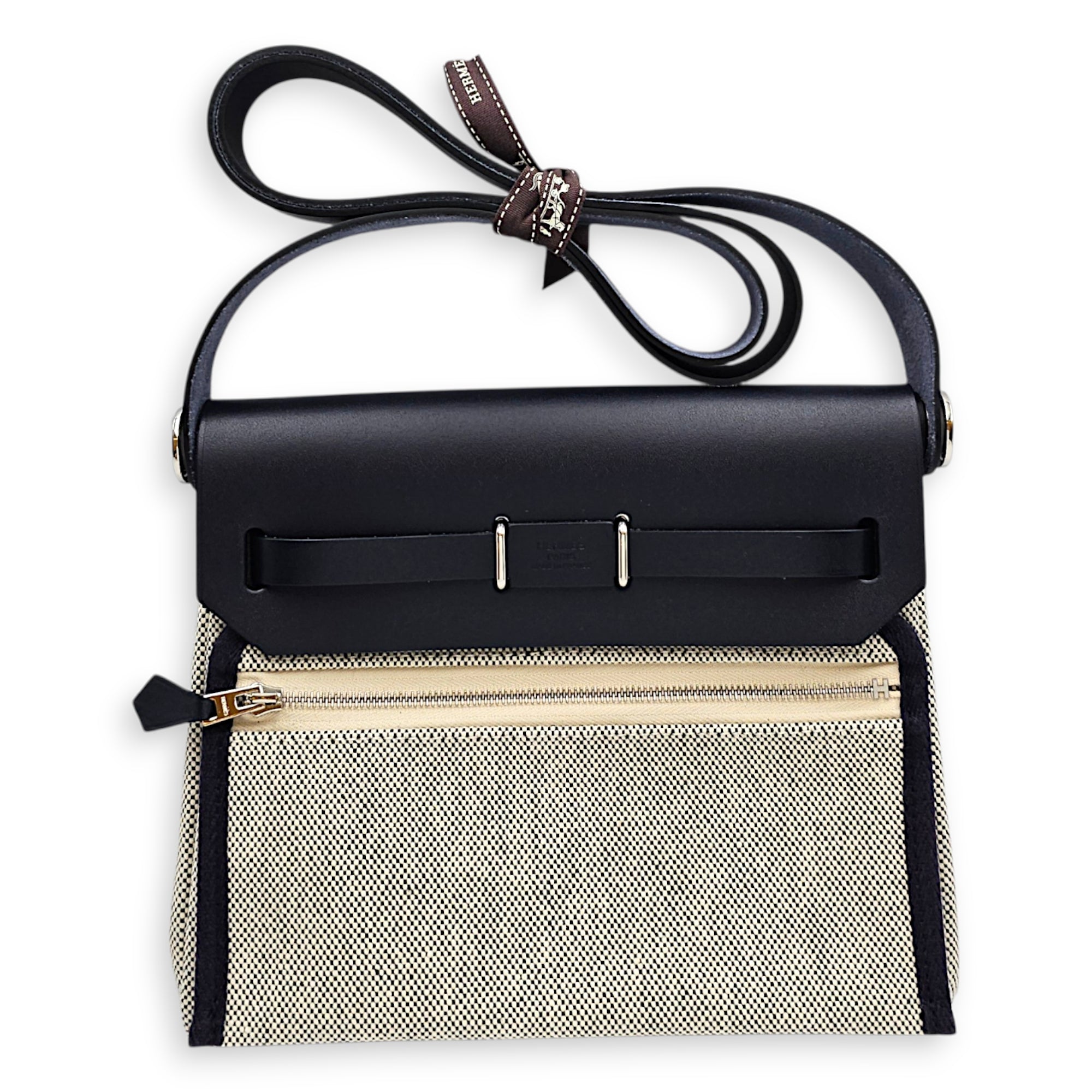 Herbag Mini Blue Indigo/Ecru-noir in Vache Hunter/Toile Palladium hardware