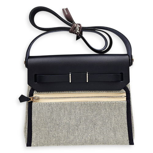 Herbag Mini Blue Indigo/Ecru-noir in Vache Hunter/Toile Palladium hardware