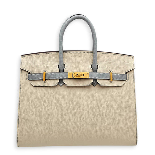 HSS Sellier Birkin 25 Craie/Blue Glacier in Epsom Gold hardware CL2607-22506 1