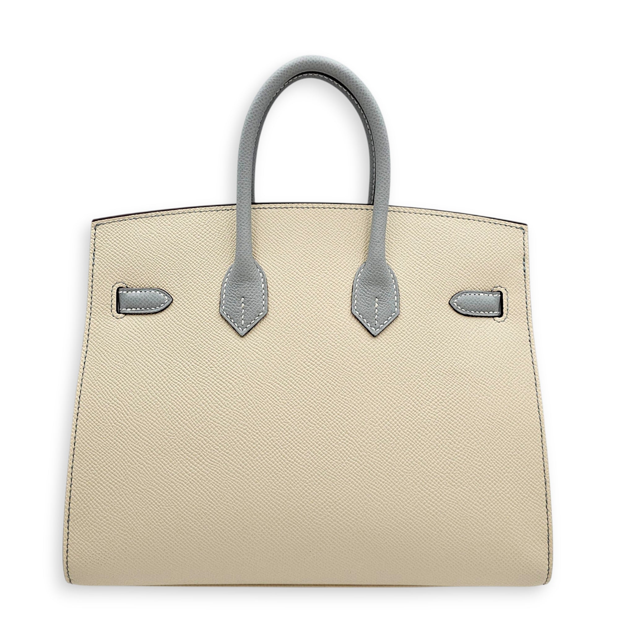 HSS Sellier Birkin 25 Craie/Blue Glacier in Epsom Gold hardware CL2607-22506 2