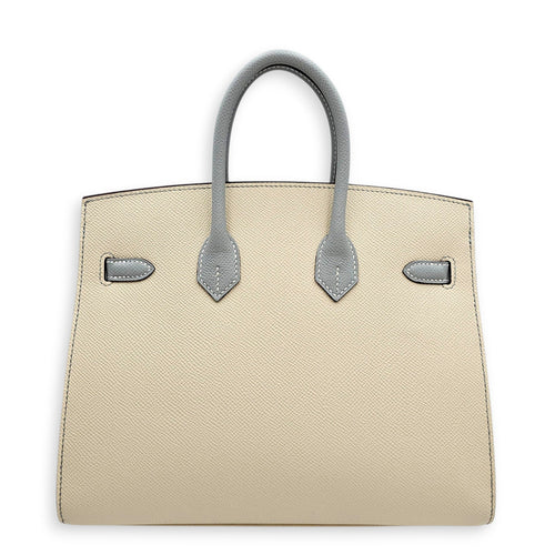 HSS Sellier Birkin 25 Craie/Blue Glacier in Epsom Gold hardware CL2607-22506 2