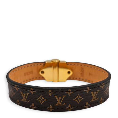 Nano monogram bracelet size 17 Brown Bangle in Calfskin Gold hardware