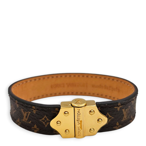 Nano monogram bracelet size 17 Brown Bangle in Calfskin Gold hardware