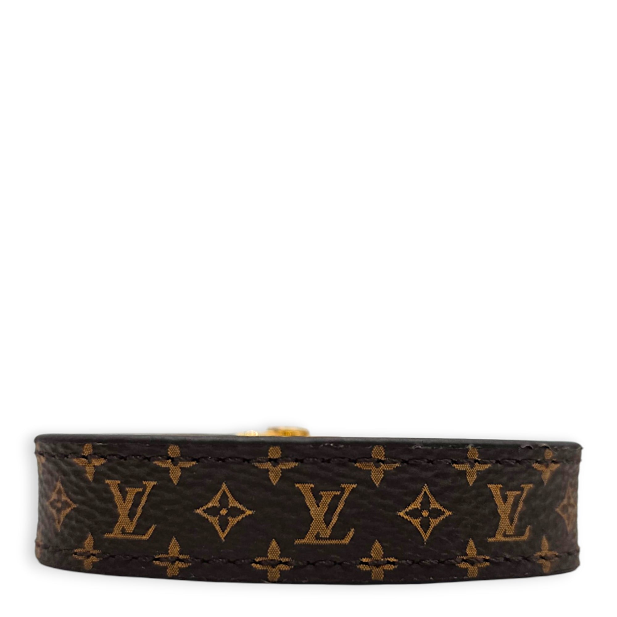 Nano monogram  Size 17 Brown Bangle in Calfskin Gold hardware CL2607-22518 4