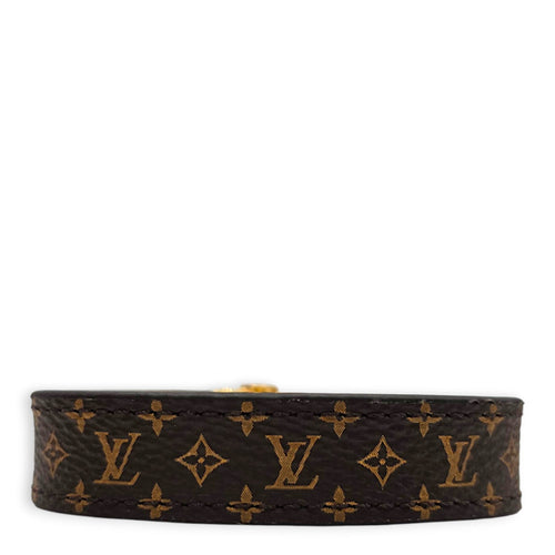 Nano monogram  Size 17 Brown Bangle in Calfskin Gold hardware CL2607-22518 4