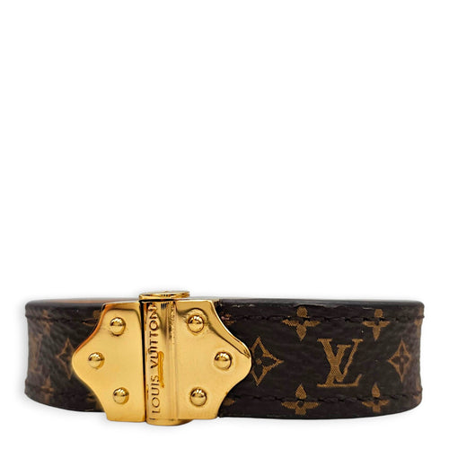 Nano monogram  Size 17 Brown Bangle in Calfskin Gold hardware CL2607-22518 1