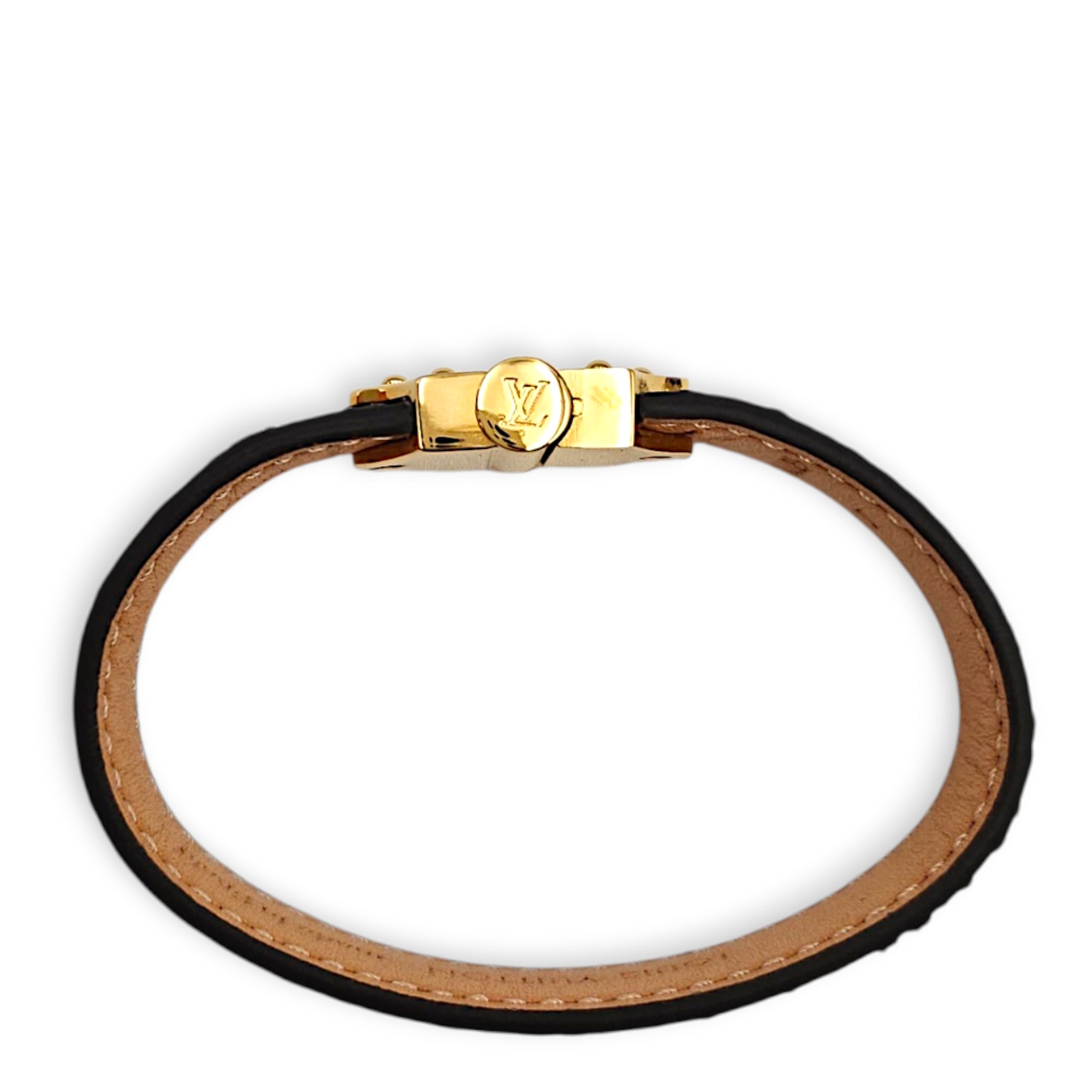 Nano monogram bracelet size 17 Brown Bangle in Calfskin Gold hardware