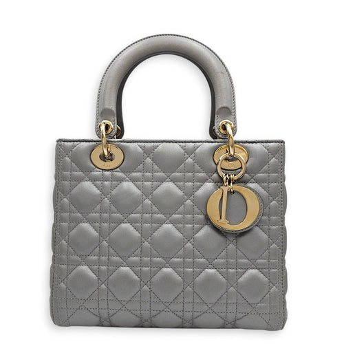 Pearlescent Lady Dior Medium Grey Top Handle Bag in Lambskin Gold hardware CL2607-22519 1