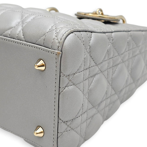 Pearlescent Lady Dior Medium Grey Top Handle Bag in Lambskin Gold hardware CL2607-22519 13