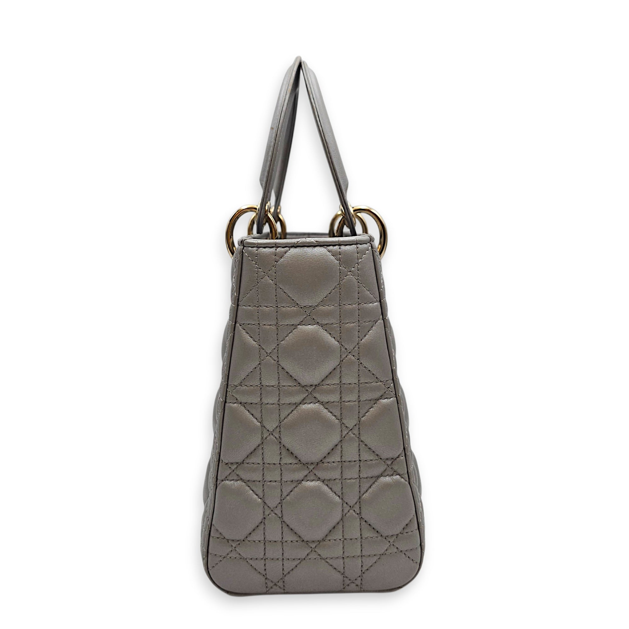 Pearlescent Lady Dior Medium Grey Top Handle Bag in Lambskin Gold hardware CL2607-22519 4