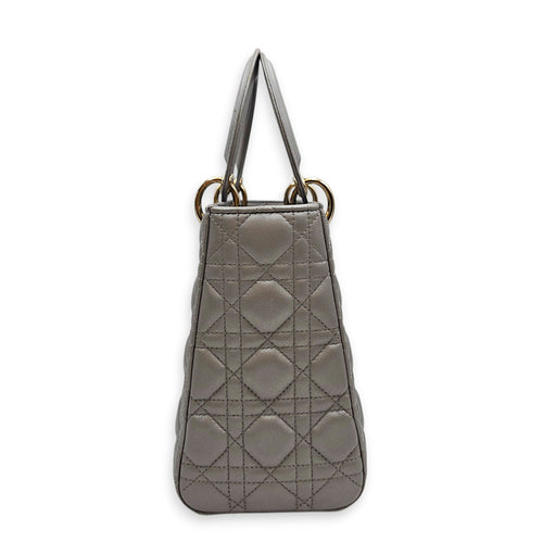 Pearlescent Lady Dior Medium Grey Top Handle Bag in Lambskin Gold hardware CL2607-22519 4