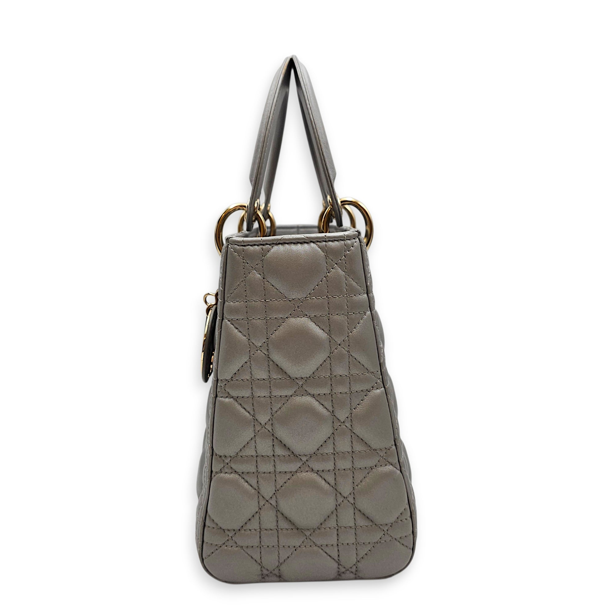 Pearlescent Lady Dior Medium Grey Top Handle Bag in Lambskin Gold hardware CL2607-22519 5