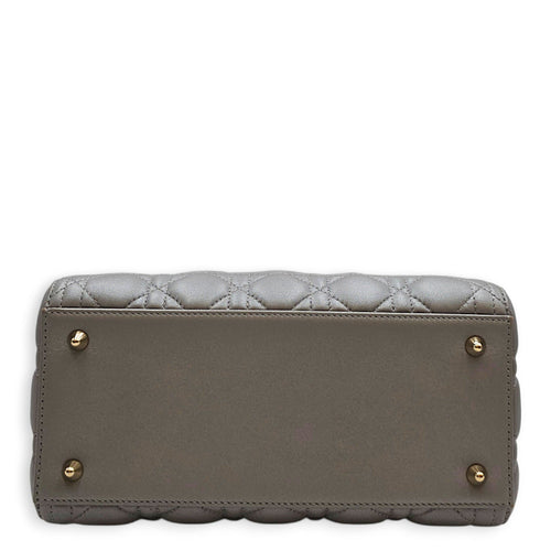 Pearlescent Lady Dior Medium Grey Top Handle Bag in Lambskin Gold hardware CL2607-22519 6