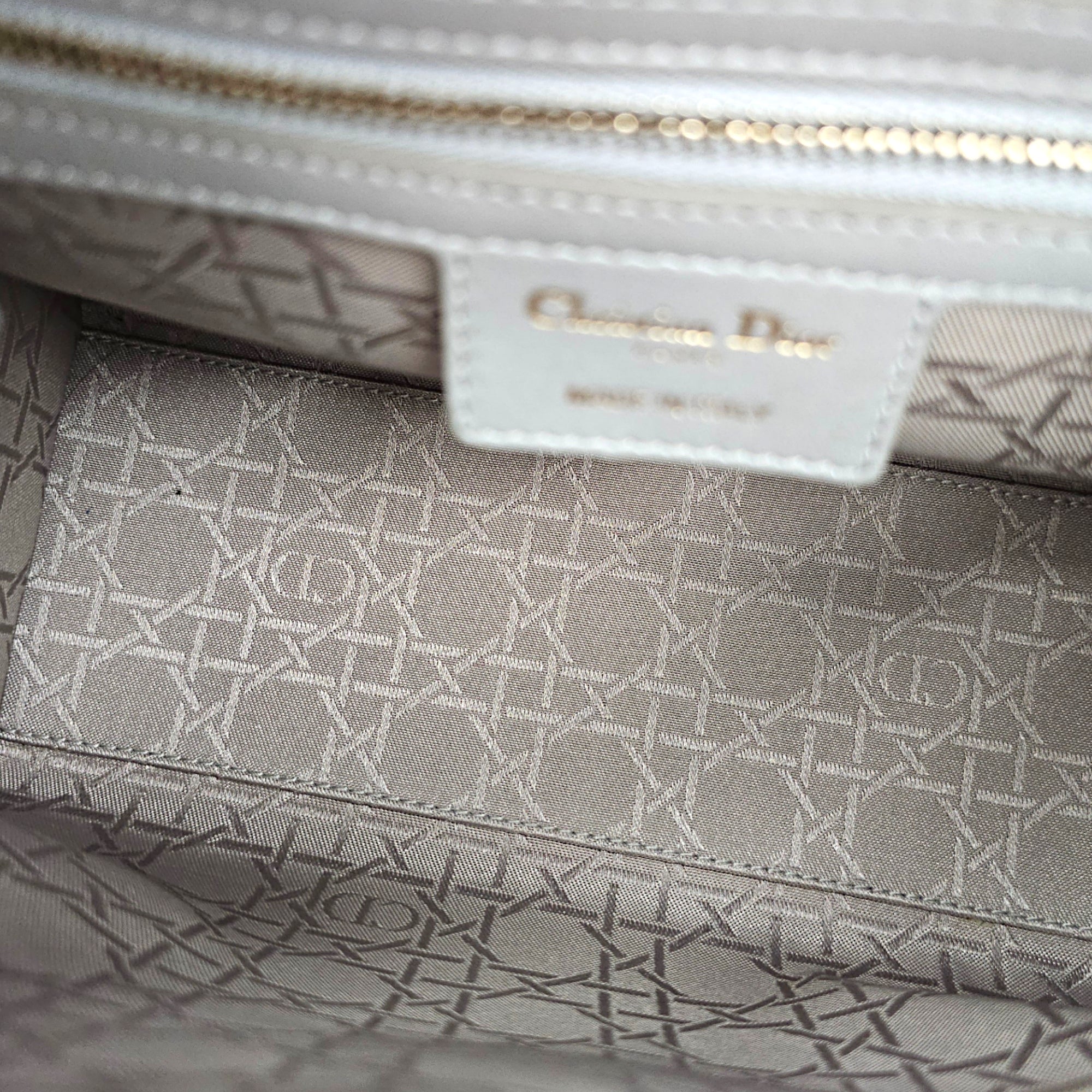 Pearlescent Lady Dior Medium Grey Top Handle Bag in Lambskin Gold hardware CL2607-22519 7