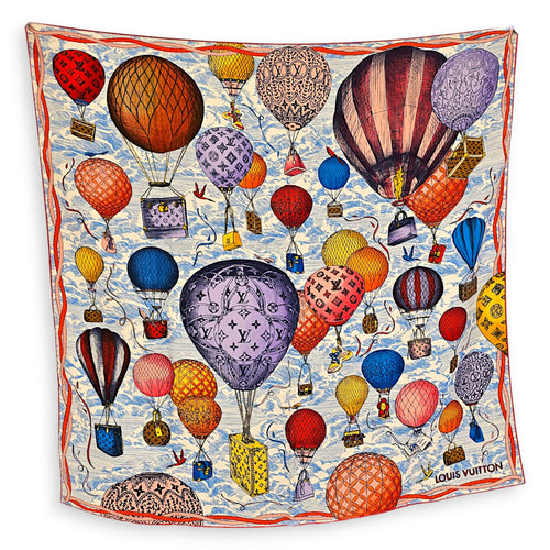 Up and Away Hot Air Ballons Square  90cm x 90 cm Blue Scarf in Silk CL2607-22520 1