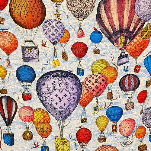 Up and Away Hot Air Ballons Square  90cm x 90 cm Blue Scarf in Silk CL2607-22520 2