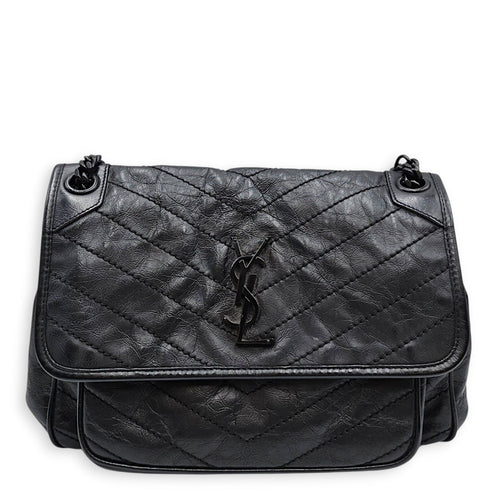 Niki 27cm Black Shoulder Bag in Calfskin Ruthenium hardware CL2607-22528 1