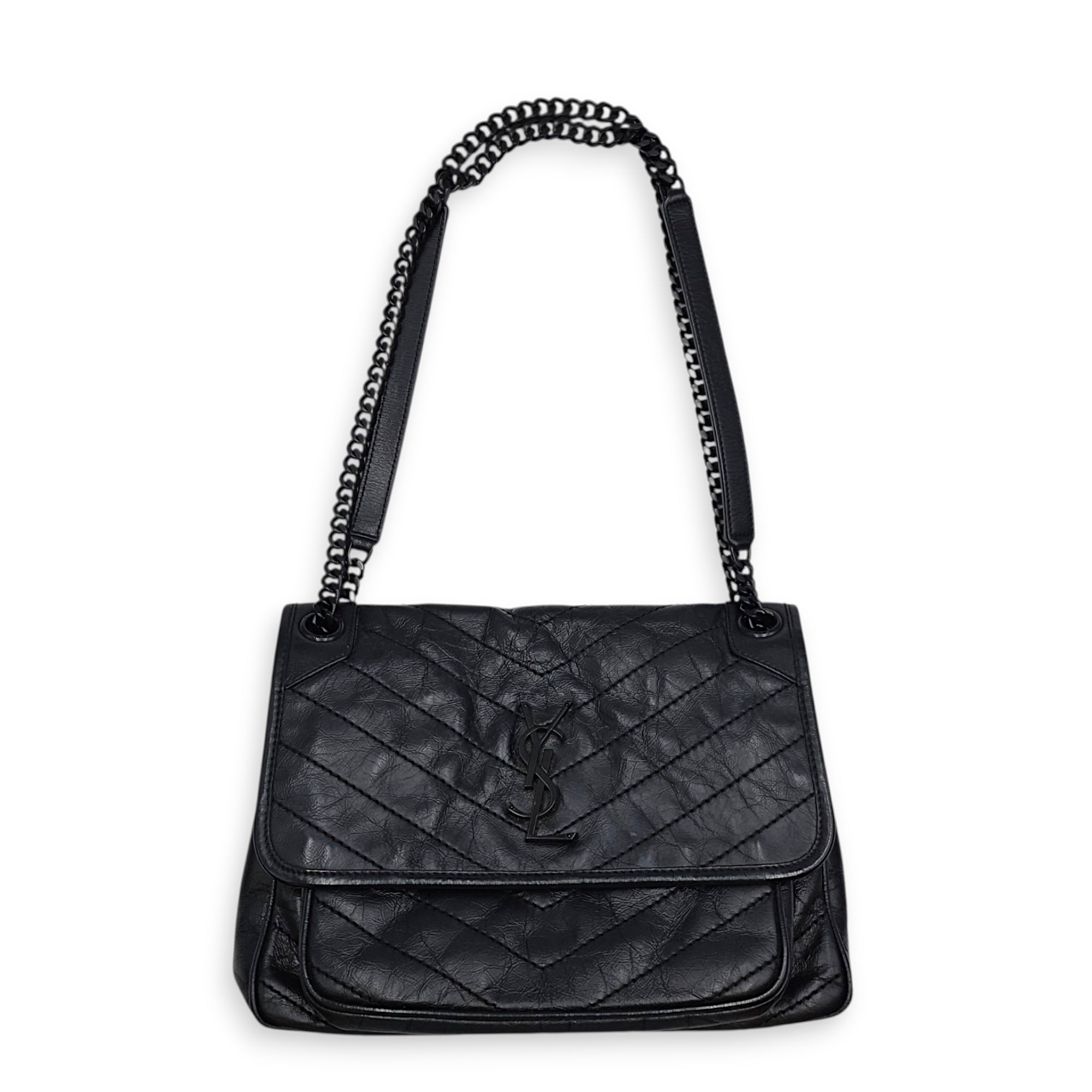 Niki 27cm Black Shoulder Bag in Calfskin Ruthenium hardware CL2607-22528 3