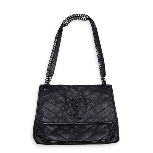 Niki 27cm Black Shoulder Bag in Calfskin Ruthenium hardware CL2607-22528 3