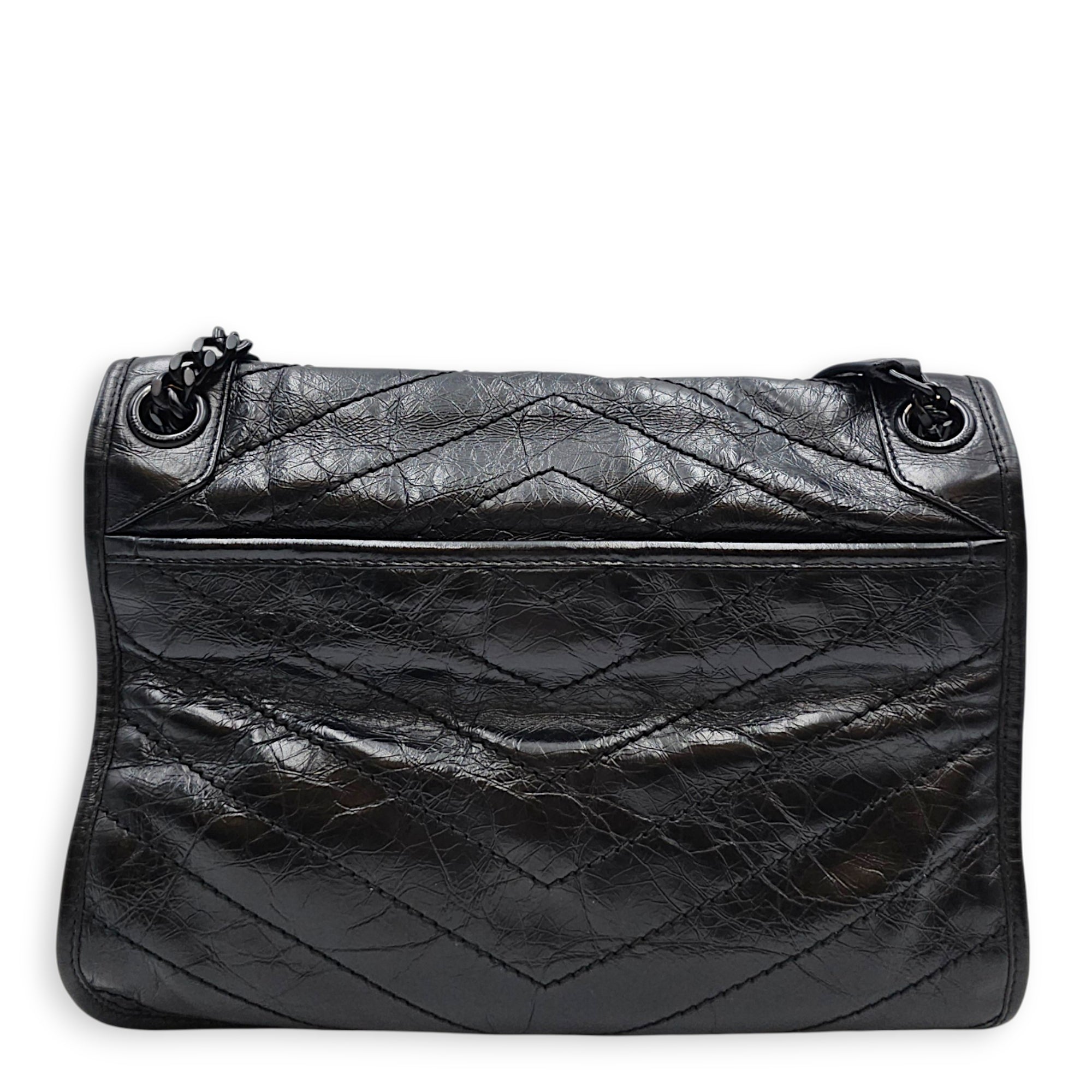 Niki 27cm Black Shoulder Bag in Calfskin Ruthenium hardware CL2607-22528 2