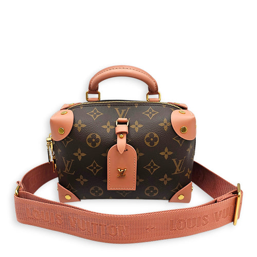 Petite Malle Souple 20 Pink Crossbody Bag in Calfskin Gold hardware