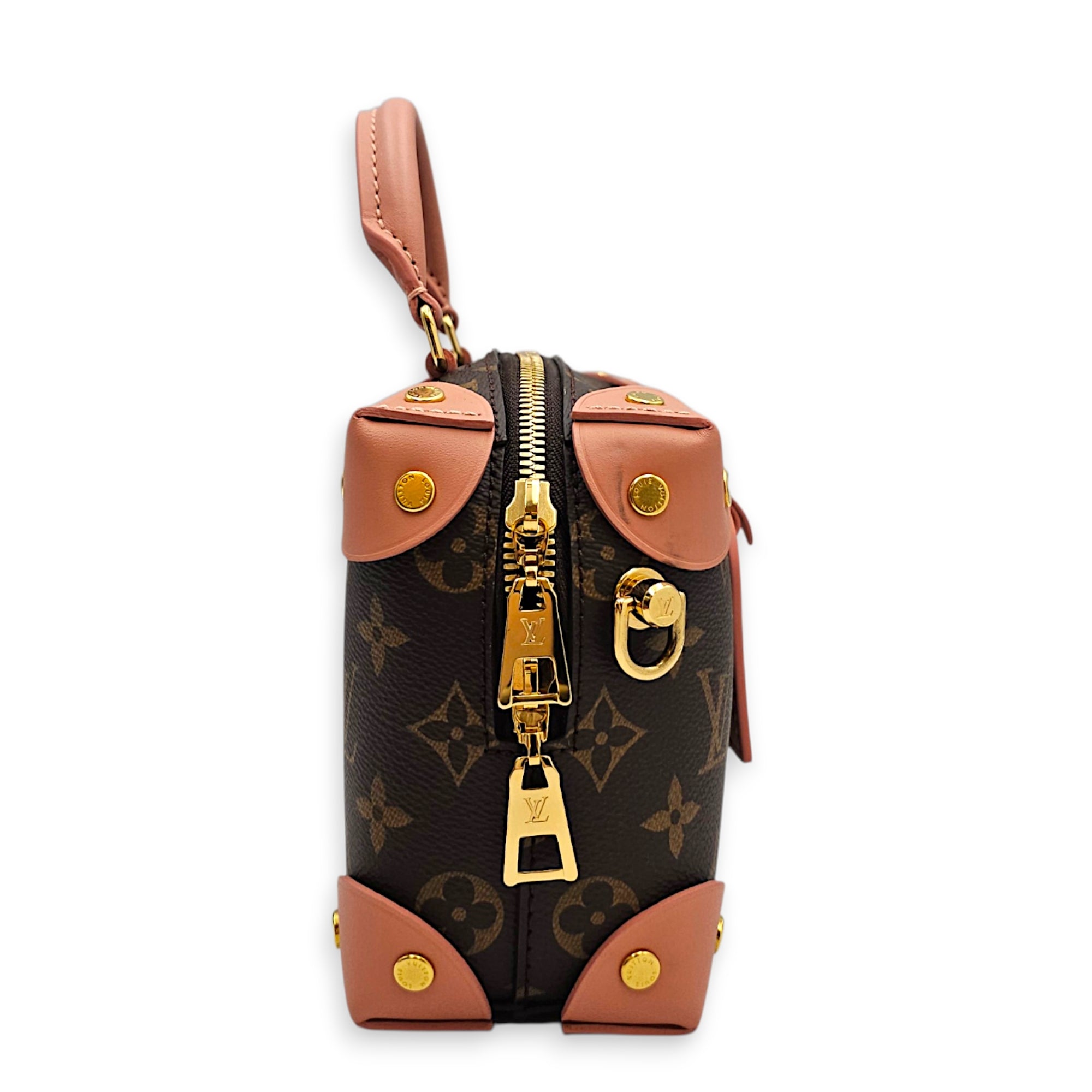Petite Malle Souple 20 Pink Crossbody Bag in Calfskin Gold hardware