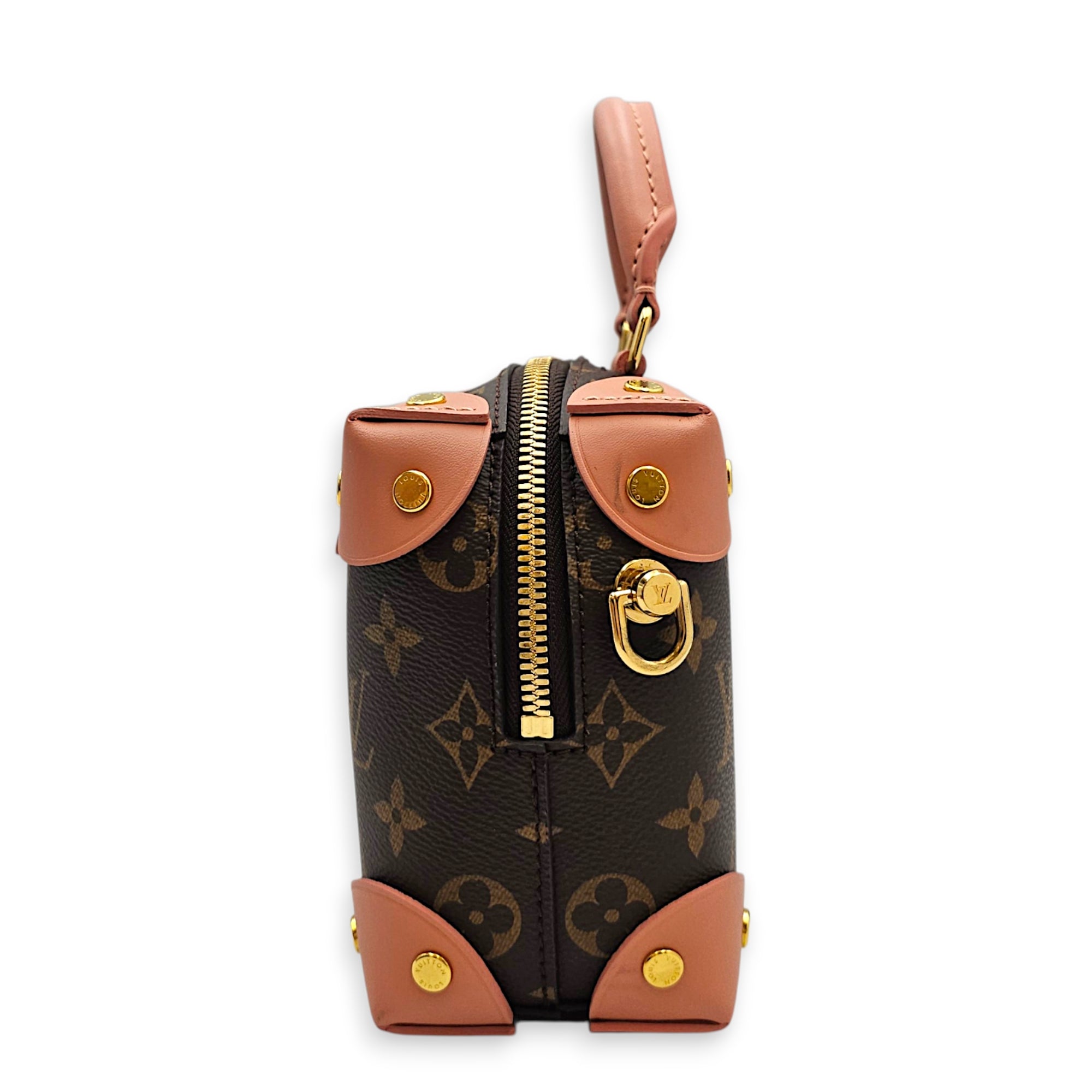 Petite Malle Souple 20 Pink Crossbody Bag in Calfskin Gold hardware