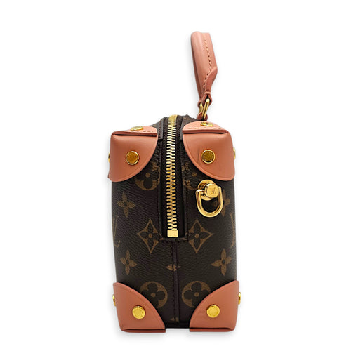 Petite Malle Souple 20 Pink Crossbody Bag in Calfskin Gold hardware