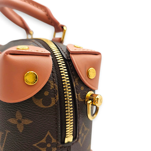 Petite Malle Souple 20 Pink Crossbody Bag in Calfskin Gold hardware
