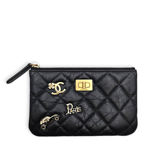 Qulited Reissue Lucky Charms O Case Wallet Black Pouch in Distressed Leather Gold hardware CL2607-22532 1