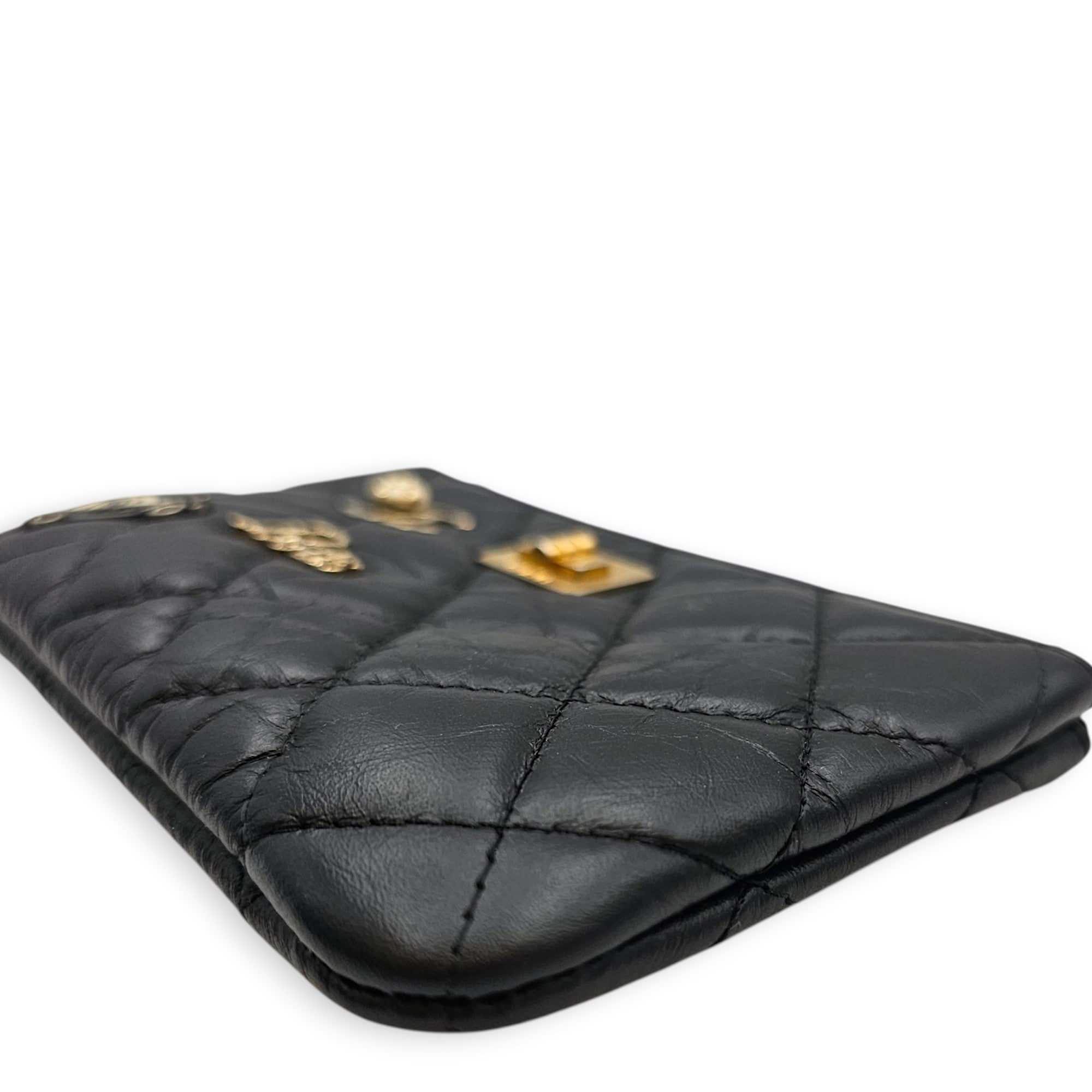 Qulited Reissue Lucky Charms O Case Wallet Black Pouch in Distressed Leather Gold hardware CL2607-22532 10