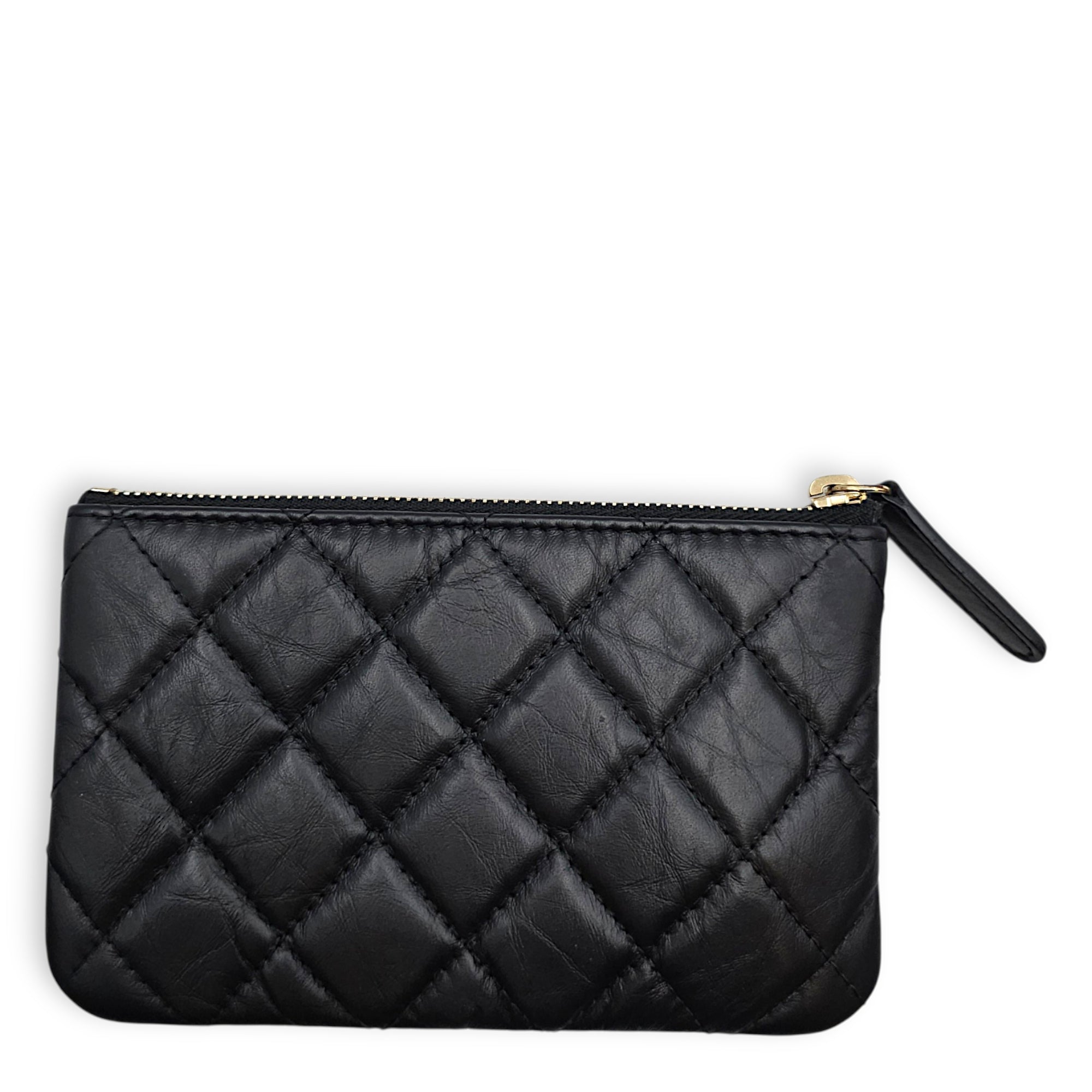 Qulited Reissue Lucky Charms O Case Wallet Black Pouch in Distressed Leather Gold hardware CL2607-22532 2