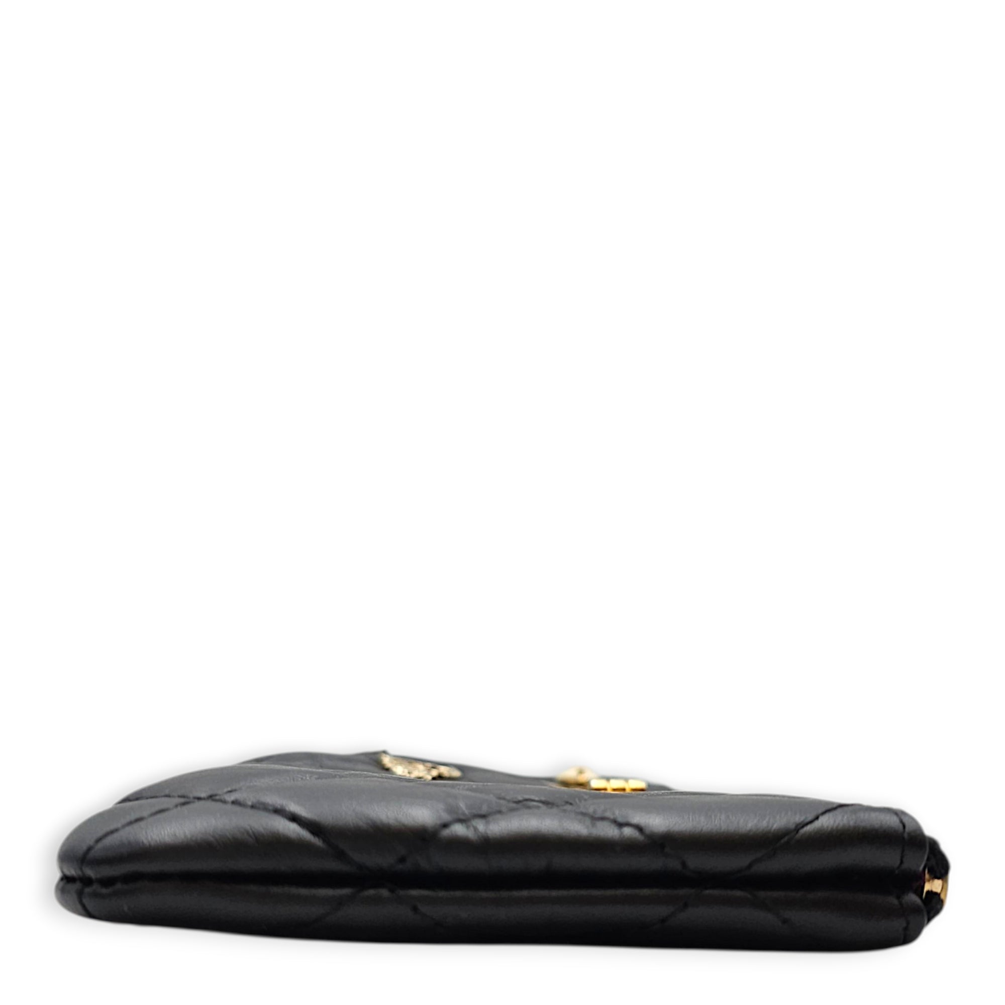 Qulited Reissue Lucky Charms O Case Wallet Black Pouch in Distressed Leather Gold hardware CL2607-22532 4