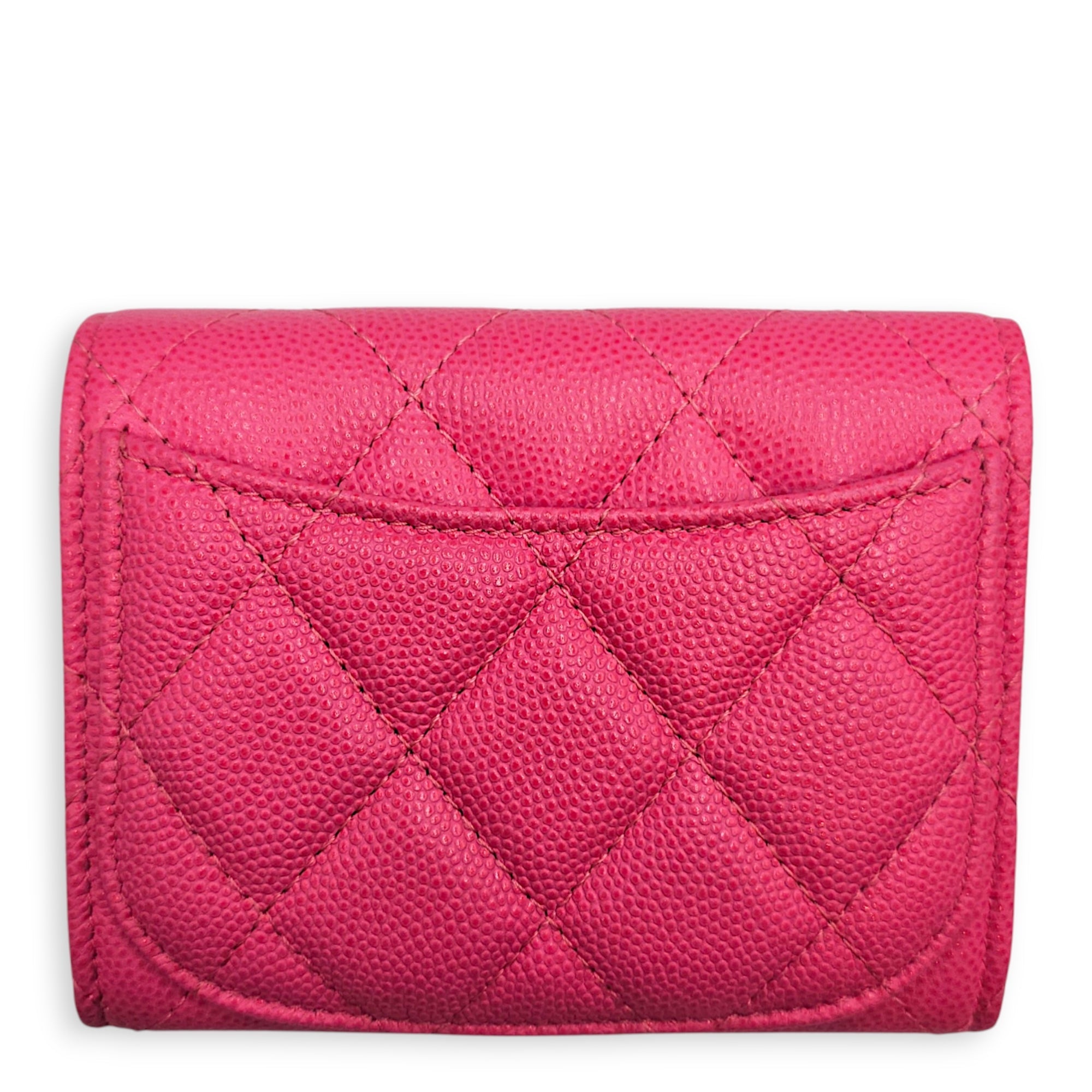 Quilted Flap Card Holder Pink Wallet in Caviar Leather Gold hardware CL2607-22533 2