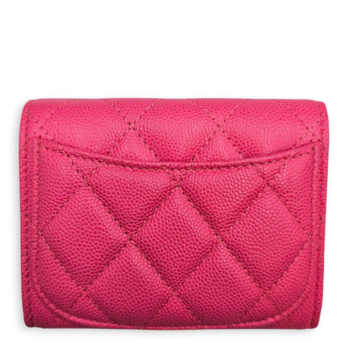 Quilted Flap Card Holder Pink Wallet in Caviar Leather Gold hardware CL2607-22533 2