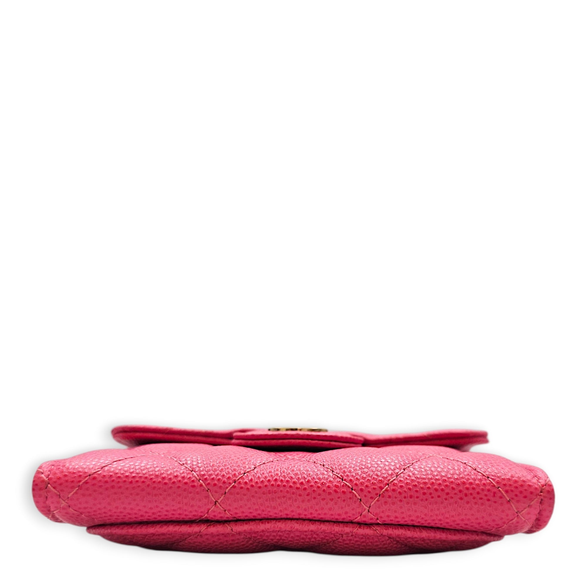 Quilted Flap Card Holder Pink Wallet in Caviar Leather Gold hardware CL2607-22533 5