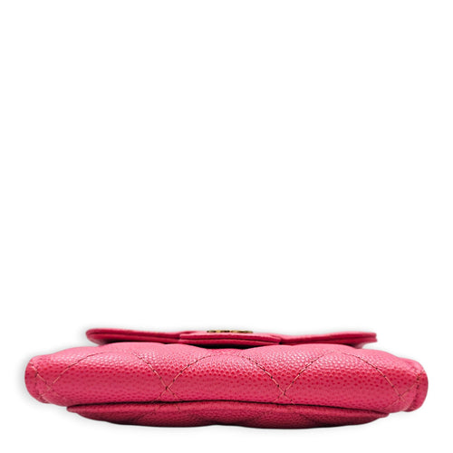 Quilted Flap Card Holder Pink Wallet in Caviar Leather Gold hardware CL2607-22533 5